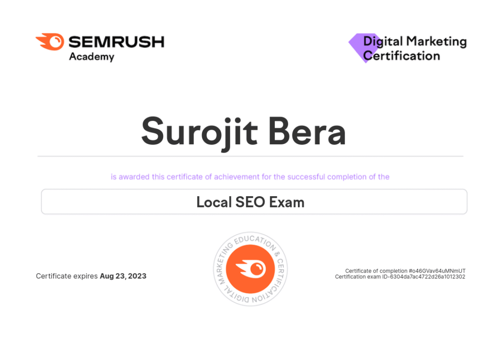 Local SEO Certificate - Semrush